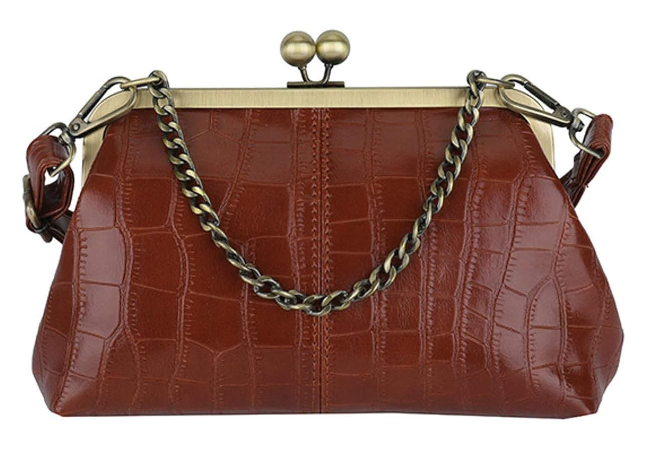 Vintage Kisslock Purse Women Textured Chain Crossbody Trendy Retro Shoulder Bag | Amazon (US)