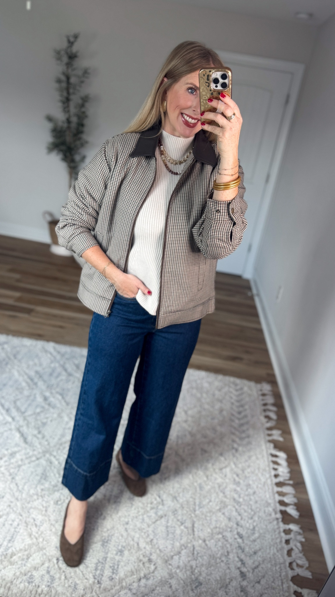 Daily try on, Walmart outfit, Walmart fashion, Walmart style, work jacket, mock neck sweater, cropped jeans

#LTKootd