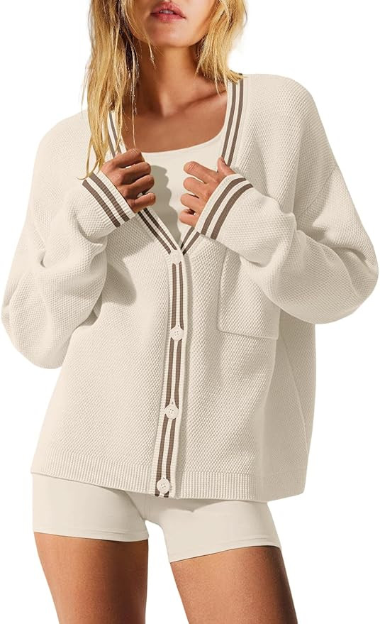 Nirovien Womens Oversized Cardigan Sweaters Button Down Knit Fall Sweater Long Sleeve Striped Coa... | Amazon (US)