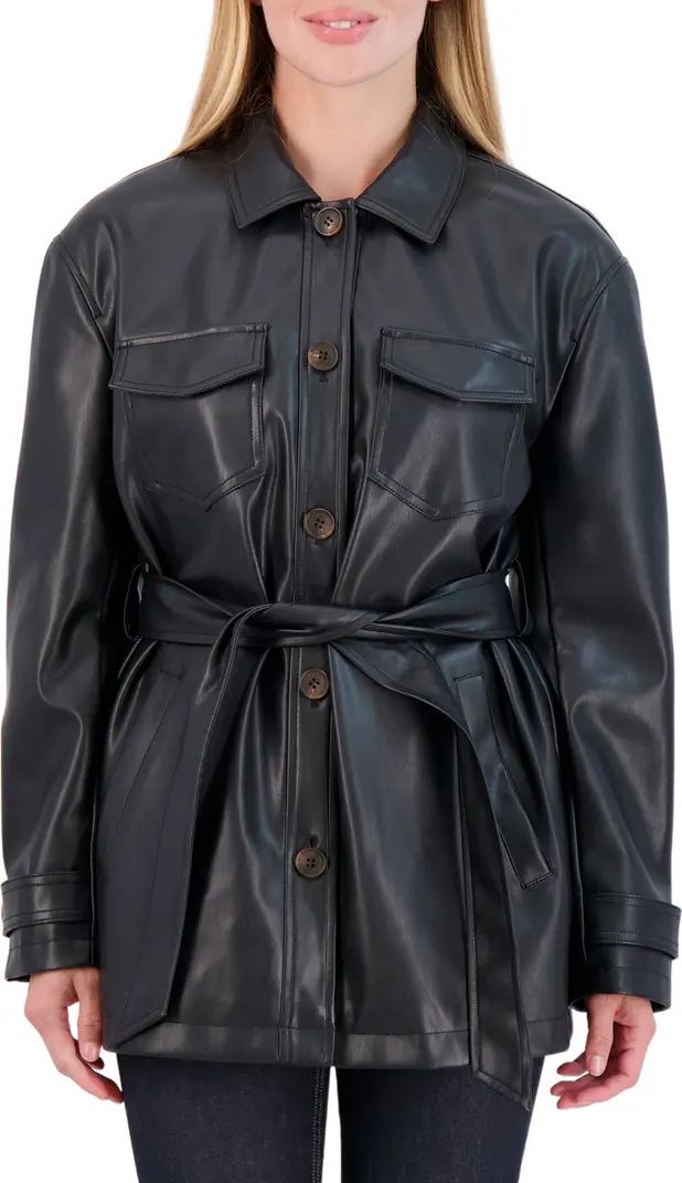 Faux Leather Belted Tie Waist Shirt Jacket | Nordstrom Rack