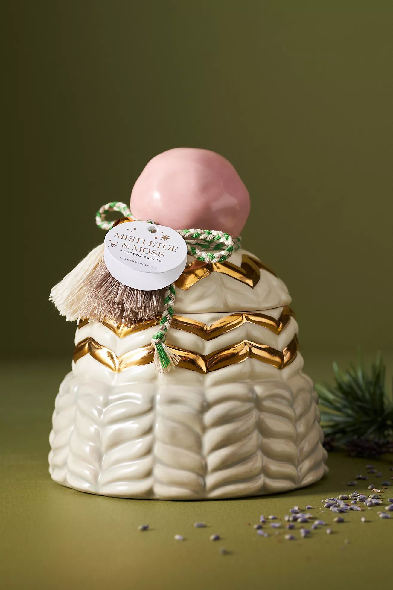 Betty Woody Mistletoe & Moss Ceramic Snow Hat Candle | Anthropologie (US)