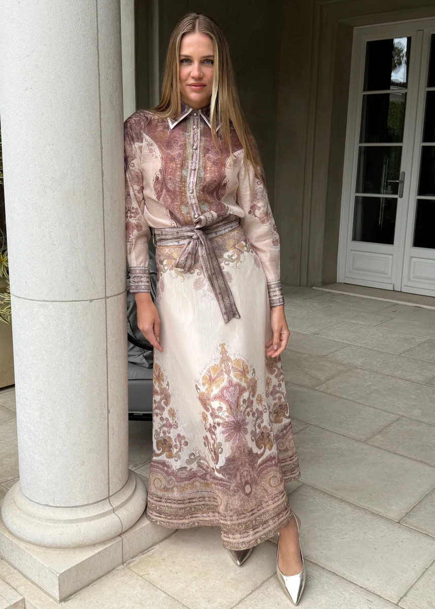 Katherine Long Sleeve Button Down Top - Pink and Brown | Benaar La