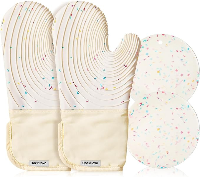 Silicone Oven Mitts Pair,Oven Gloves, BPA-Free, Long Cooking Mitts,oven mits/glove set for BBQ, 4... | Amazon (US)