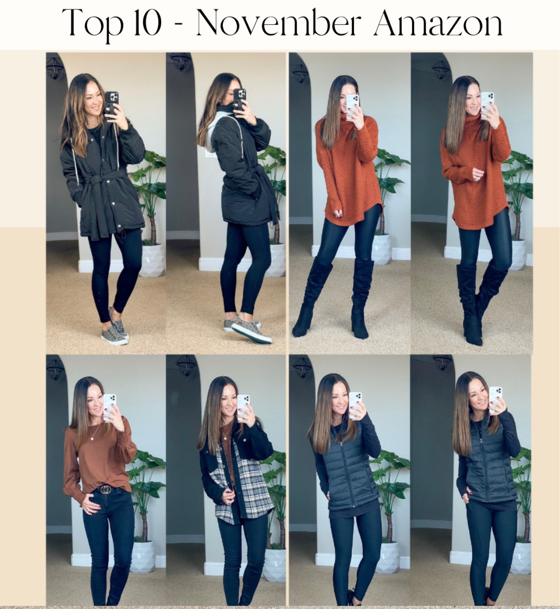 November Amazon Fashion Top sellers 

For reference: I’m 5’1”, 108lbs
Turtleneck sweater tunic small
Long sleeve tee - small
2-pack belts
Plaid & Denim Jacket small
24” Fleece lined leggings w/o pockets xs
Long sleeve tee
Puffer vest xs
No-show socks
25” Fleece lined leggings w/pockets xs
Hooded jacket w/belt XS
I also linked the longer lengths for the fleece lined leggings 

#LTKunder50 #LTKstyletip #LTKSeasonal