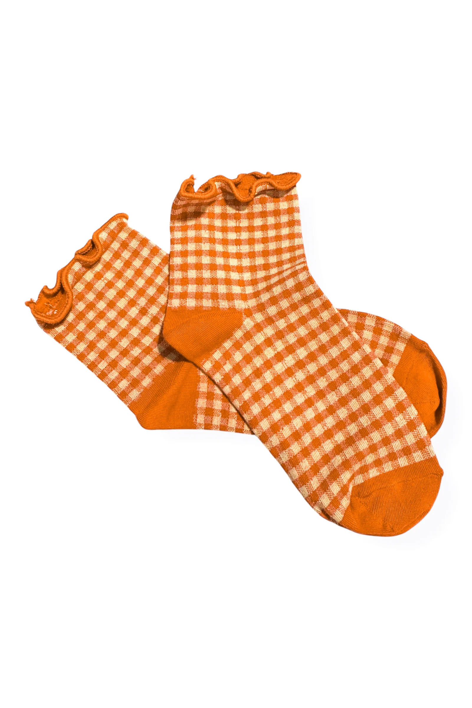 By the Fireplace Orange Gingham Ruffle Ankle Socks | The Willow Tree