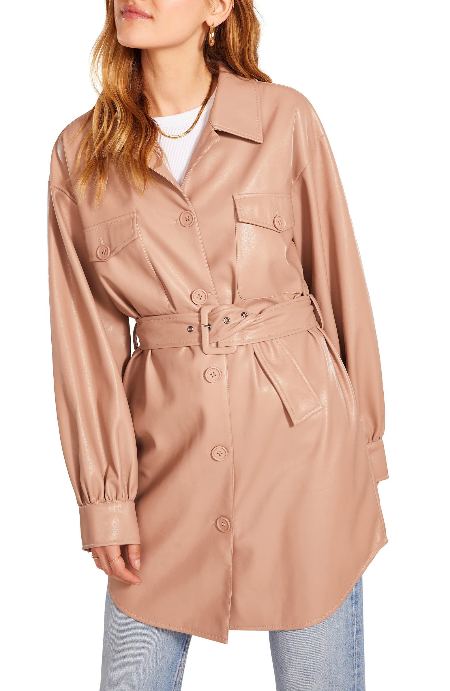 Faux Leather Belted Shirt Jacket | Nordstrom | Nordstrom