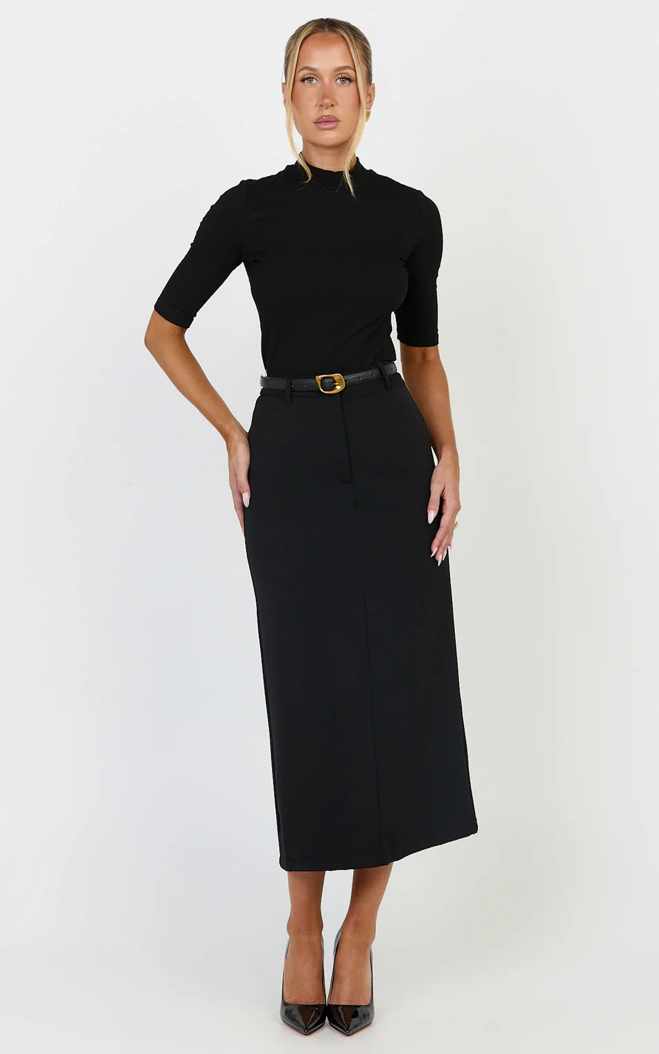 High Waisted Back Split Pencil Skirt in Black | Showpo (US, UK & Europe)