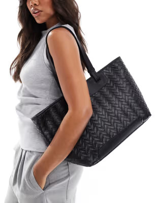 ASOS DESIGN tote bag in oversized weave in black | ASOS (Global)