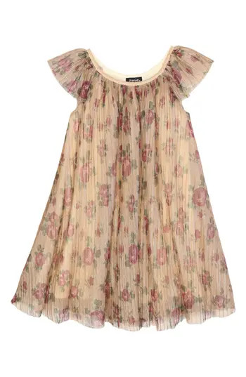 Zunie Kids' Floral Metallic Flutter Sleeve Dress in Wine Floral at Nordstrom Rack, Size 8 | Nordstrom Rack
