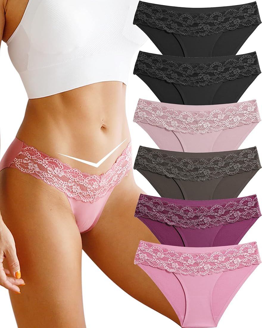 Which is Seamless Underwear for Women Sexy No Show Bikini Panties Lace Ladies High Cut Hipster In... | Amazon (US)