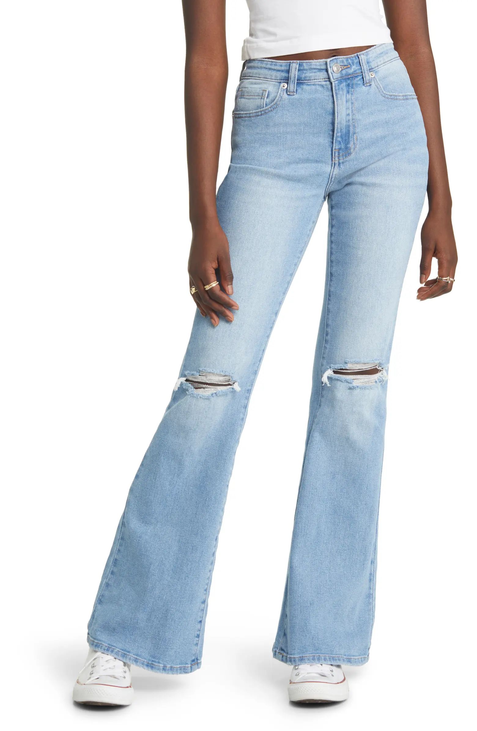 BP. Decon Ripped High Waist Stretch Denim Flare Jeans | Nordstrom | Nordstrom