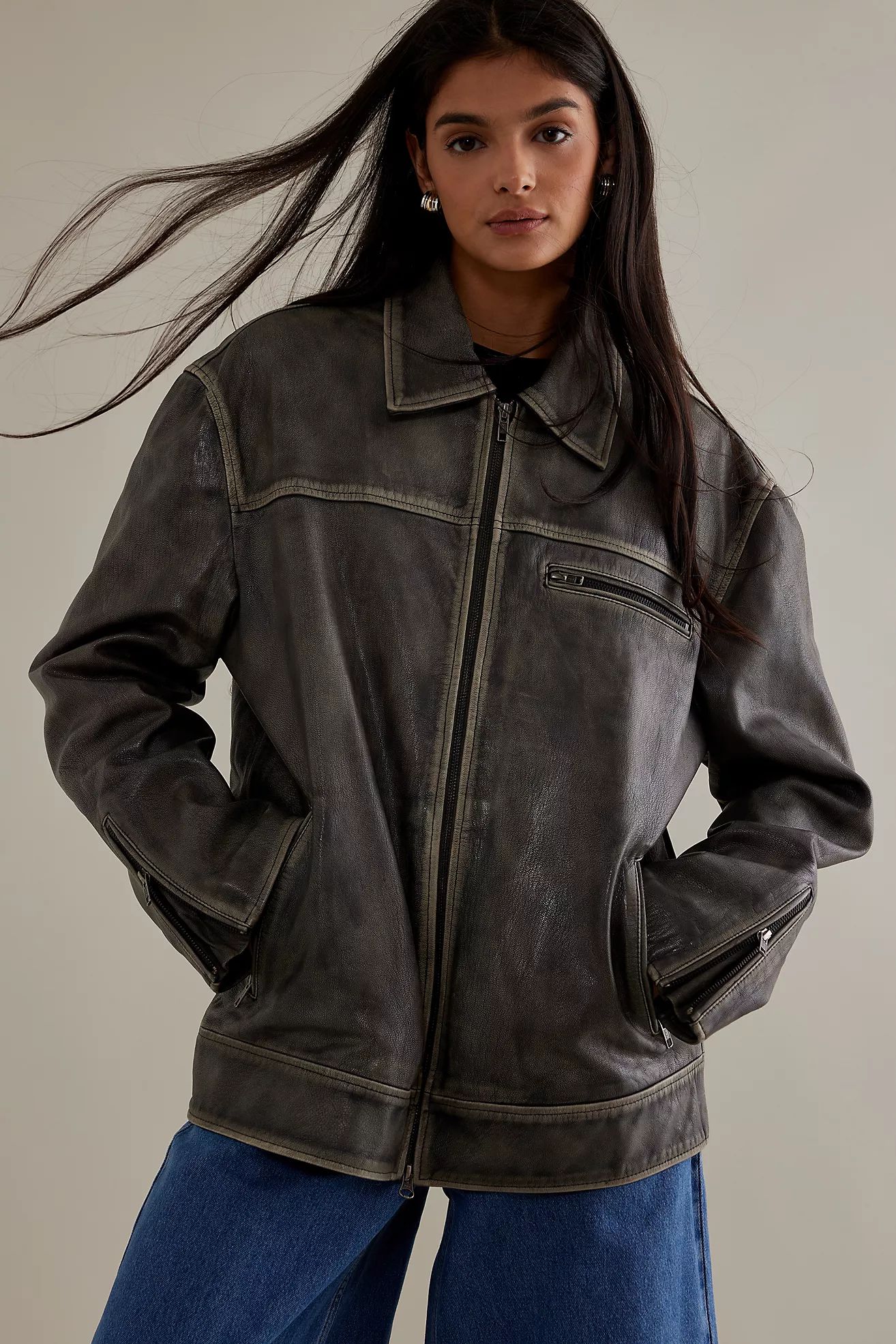ALIGNE Leroy Boxy Collar Leather Jacket | Anthropologie (UK)
