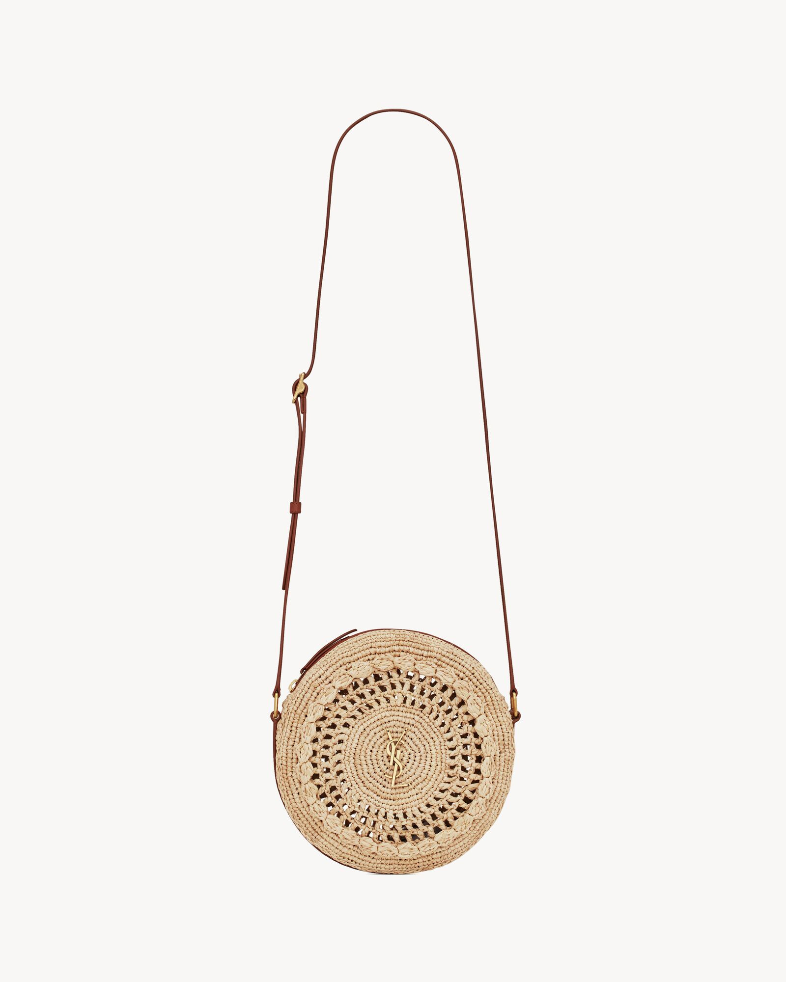 sac rond in raffia and smooth leather | Saint Laurent Inc. (Global)