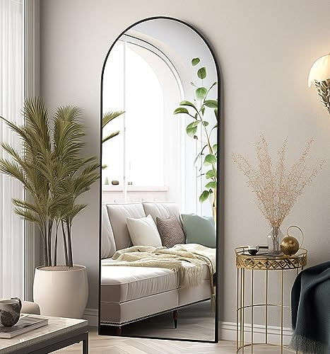 Floor Mirror, 64"x21" Black Full Length Mirror, Arched Mirrors Full Length, Freestanding Mirrors, Arch Floor Length Mirror with Thin Aluminum Frame Hanging or Leaning, Wall Mounted Mirror for Bedroom | Amazon (US)