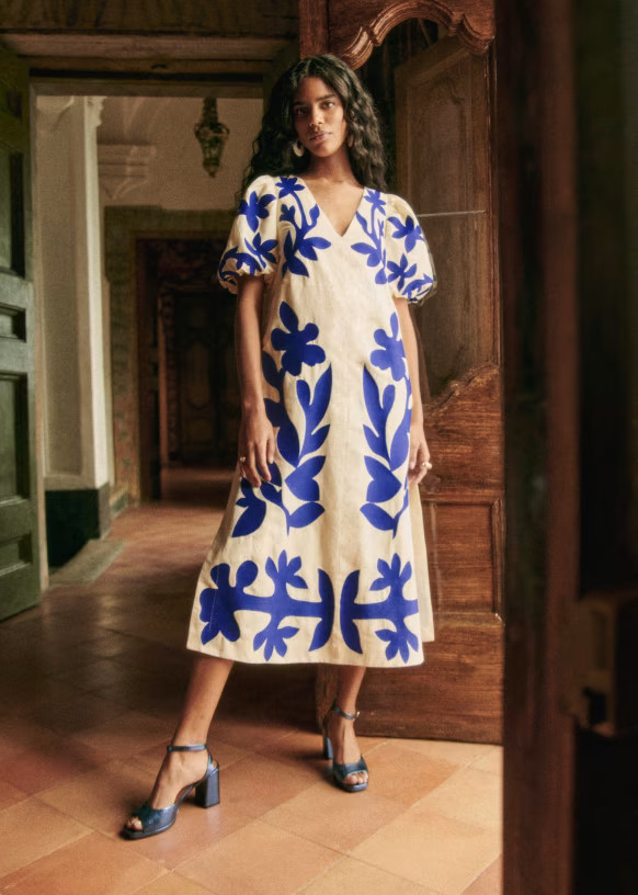 Osiris dress - Blue embroidery - Cotton - Sézane | Sezane Paris