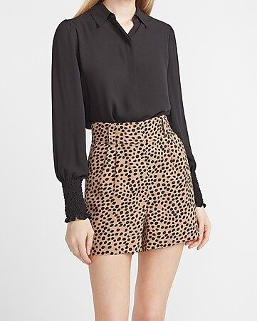 Super High Waisted Leopard Print Linen-blend Shorts | Express