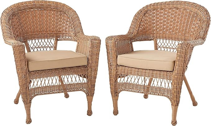 Jeco Wicker Chair with Tan Cushion, Set of 2, Honey/W00205- | Amazon (US)