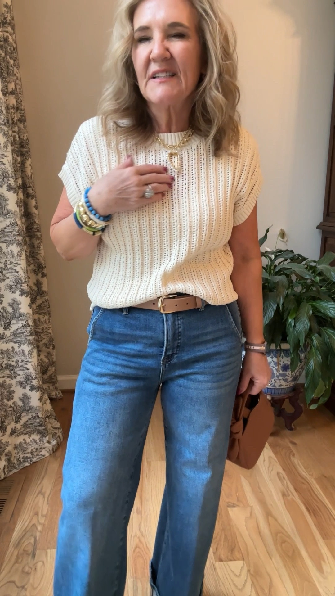 Sweater size medium 
Trouser wide cuff jeans size 29 
15% off Avara with code NANETTE15
Sandals true to size very comfy 
Belt is such good quality 

#LTKOver40 #LTKFindsUnder100 #LTKWatchNow