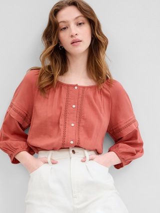 Relaxed Button-Front Lace Top | Gap Factory