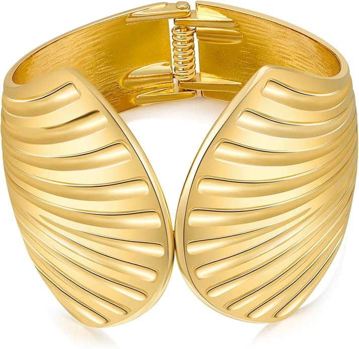 Wide Gold Cuff Bracelets for Women Boho Vintage Statement Starfish Open Bangle Bracelet Irregular... | Amazon (US)