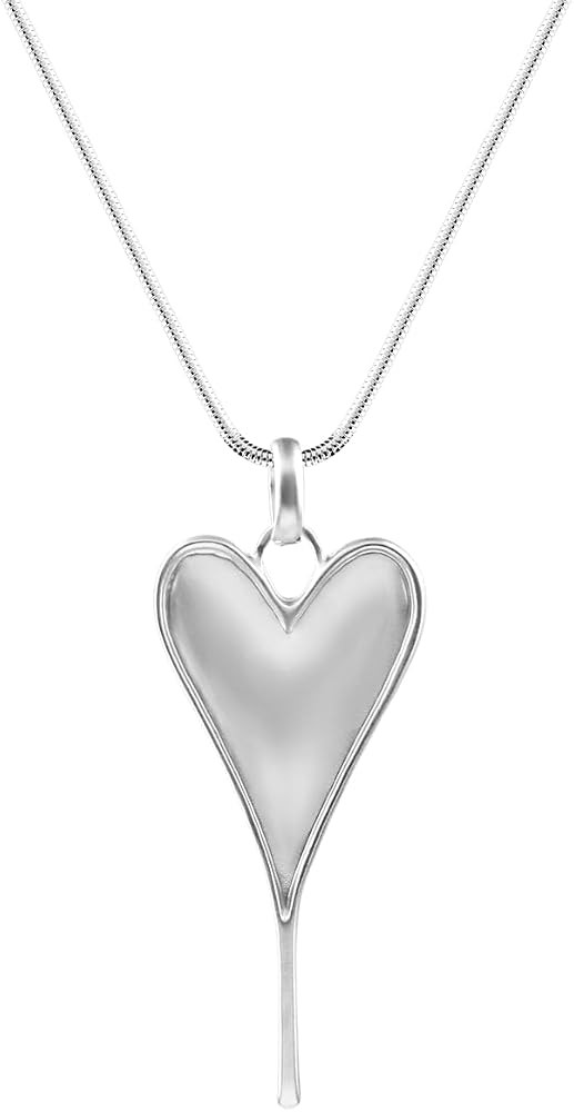 Long Heart Necklaces for Women 14K Gold-Silver Plated Trendy Brushed Chunky Pendant Layered Y Nec... | Amazon (US)