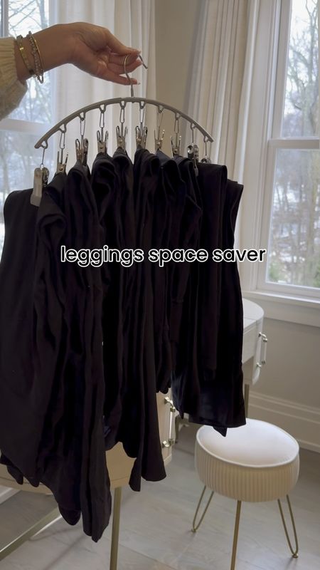 Leggings system 

Use kid hangers for a more sturdy hang and saves space. Use the hooks for sets 