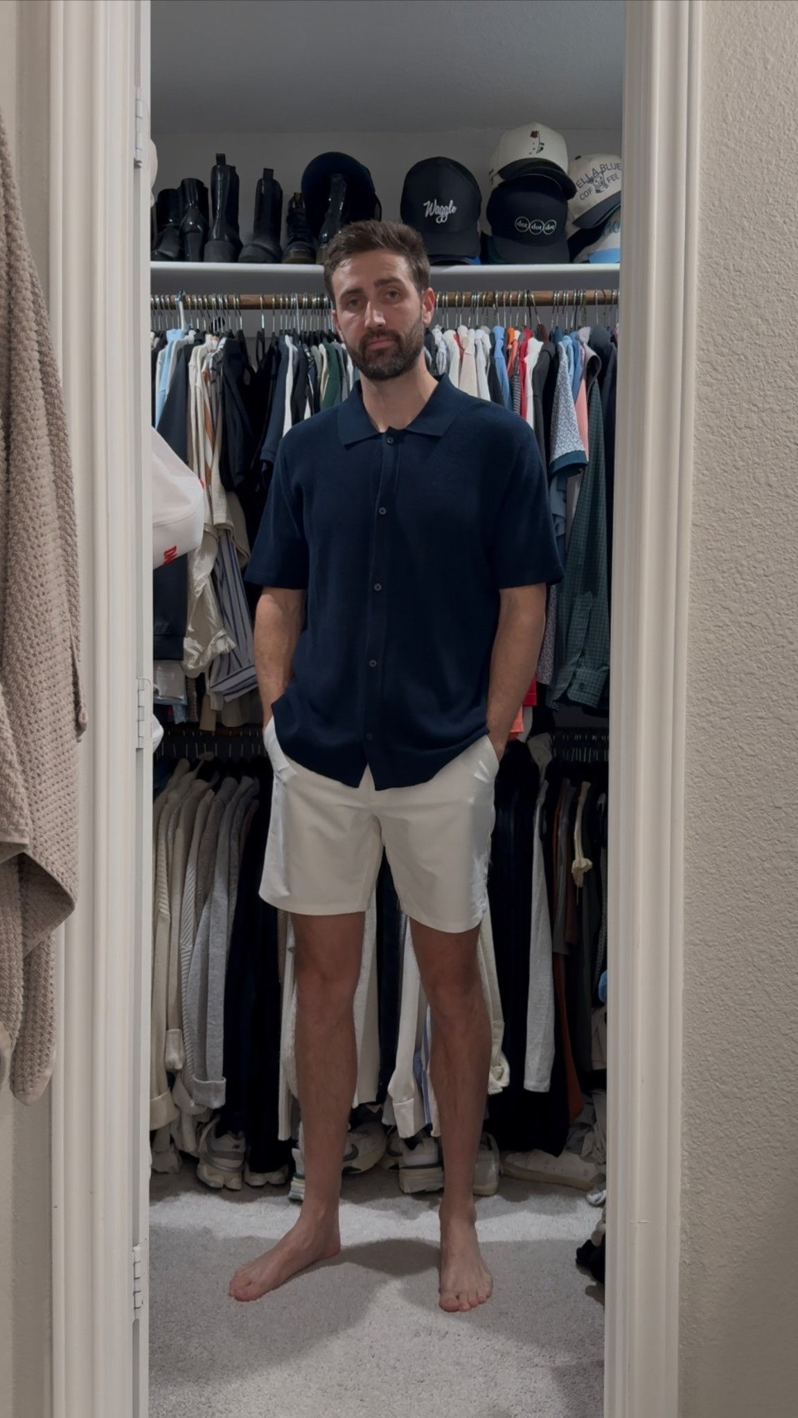 Dinner and date night out with friends tonight! Very chill shirt my wife got me from Alfani. White shorts are from bonobos. Not pictured - basic white shoes for the kicks. I can’t find the Alfani shirt not sure if they still sell it. It’s a soft short sleeve sweater button up in dark blue. 

#LTKParties #LTKMens #LTKStyleTip