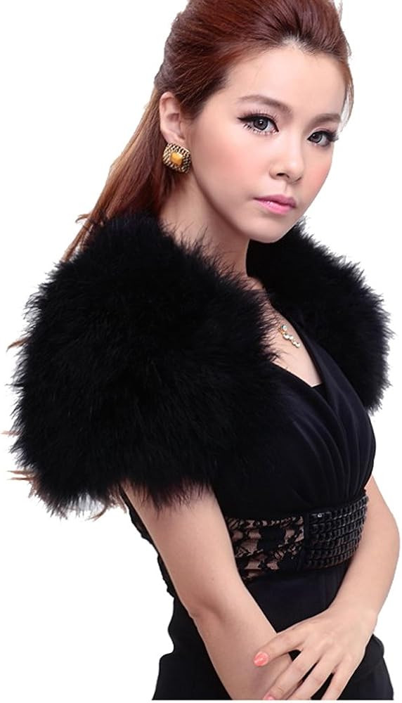 Real Ostrich Feather Bridal Shawl Cape Fluffy Wedding Party Only Fit Less Than 40cm Shoulder Widt... | Amazon (US)