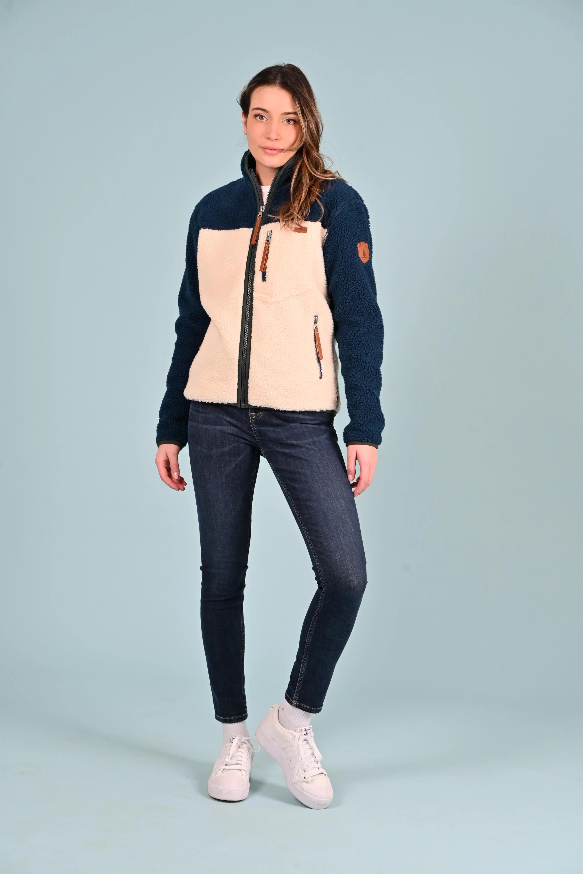 Blaise Full-Zip Sherpa Jacket Ivory Real Teal | Wanakome
