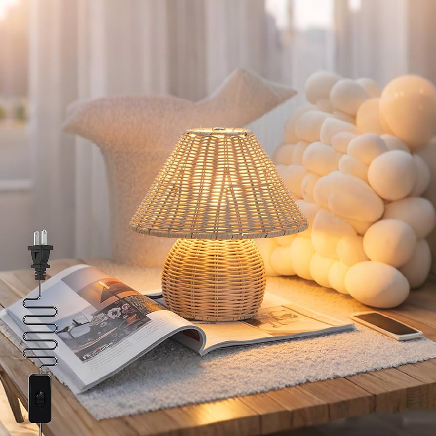 Boho Lamp Rattan Lamps,3 Colors Modes Vintage Wicker Light,Small Table Lights for Bedroom Living ... | Amazon (US)