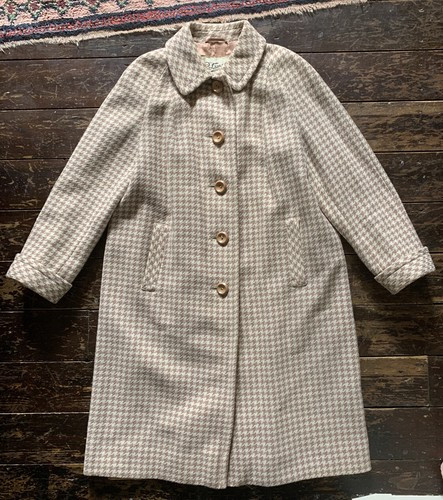 Details about   Vtg 60s Houndtooth Check Big Button Pale Pink Day Glam Mod Soul Wool Coat M 12 | eBay UK