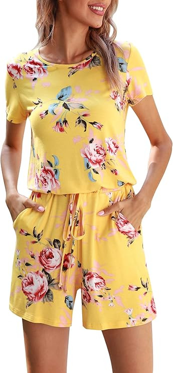 LAINAB Women's Casual Summer Short Sleeve Playsuit Jumpsuits Rompers Shorts with Pockets | Amazon (US)