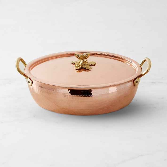 Ruffoni Historia Hammered Copper Oval Roasting Pan with Acorn Knob, 7 3/4-Qt. | Williams-Sonoma