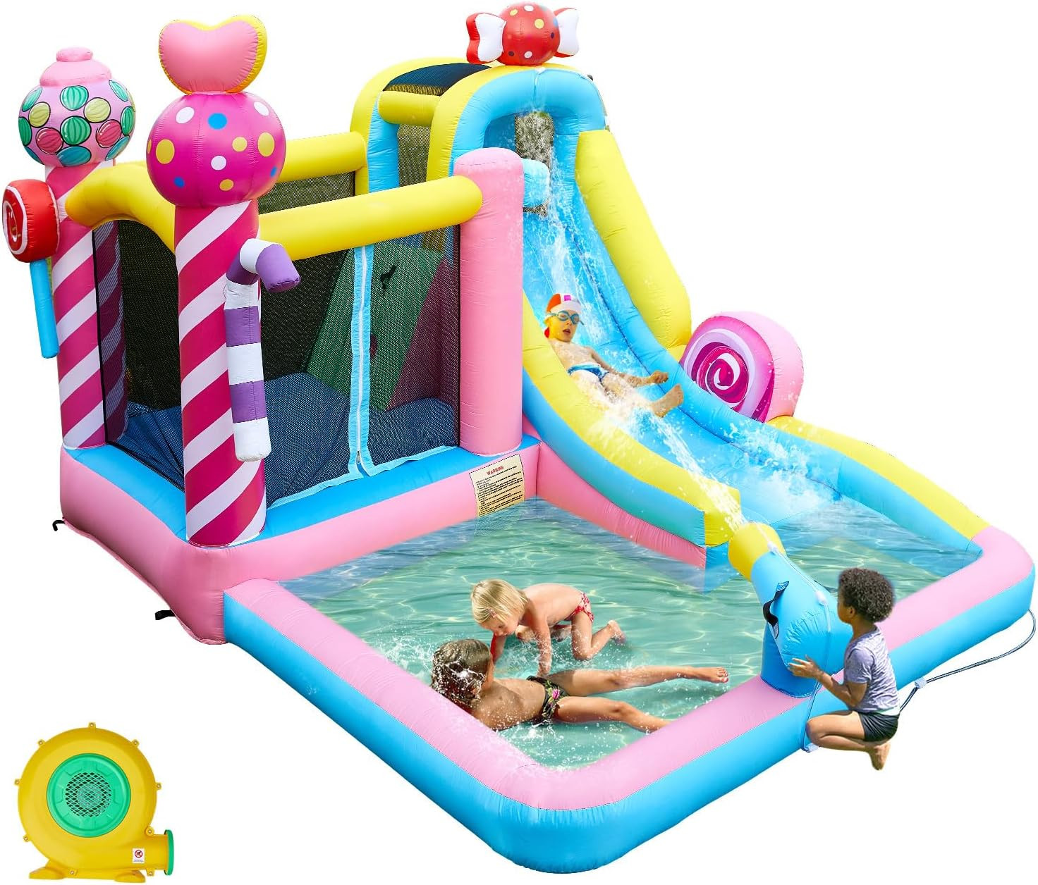 KxbyToy Inflatable Bounce House with Long Water Slide, Climbing, Splash Pool for Party Backyard, ... | Amazon (US)