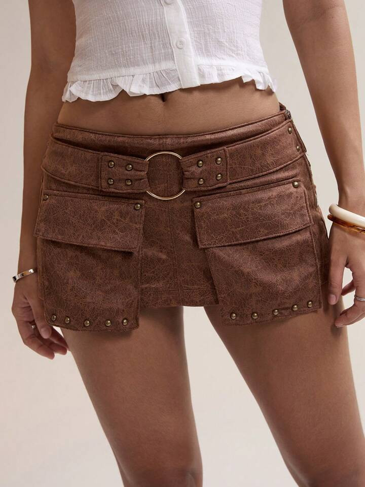 Easelle Suede Skirt Pants Belt Style American Casual Retro Western Clothes For Women Disco Outfit Rave Outfits Festival | SHEIN