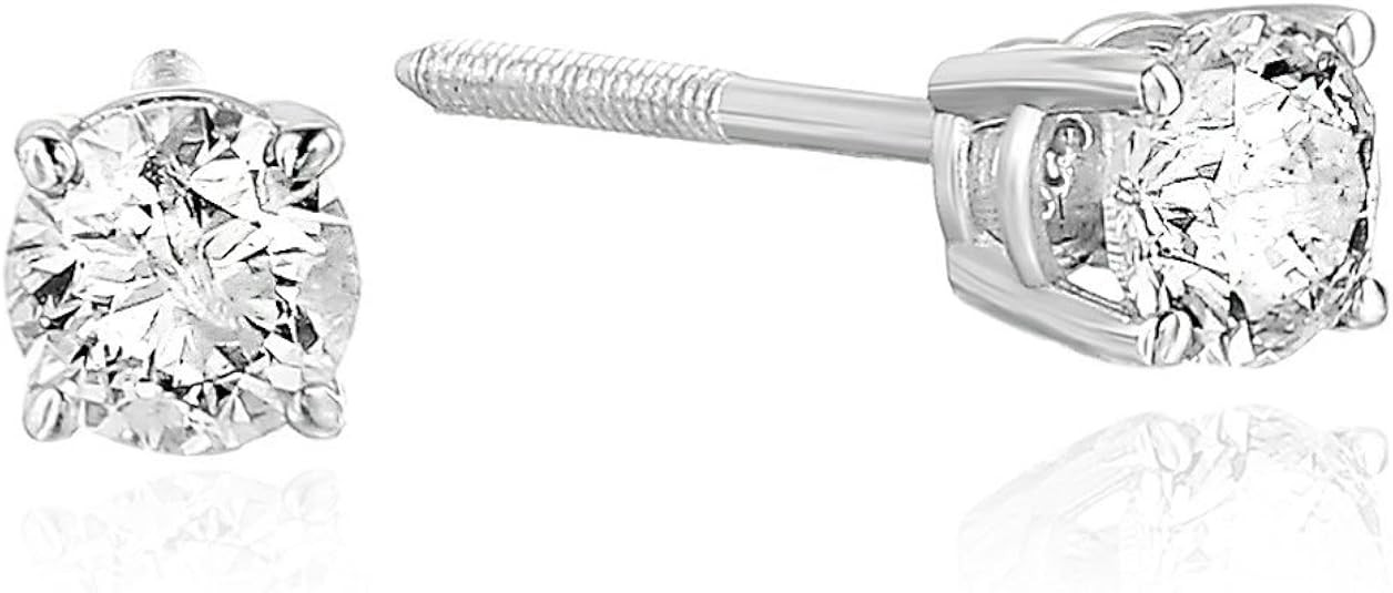 Vir Jewels I1-I2 Certified Diamond Stud Earrings 14K White Gold Round 4 Prong Screw Backs | Amazon (US)