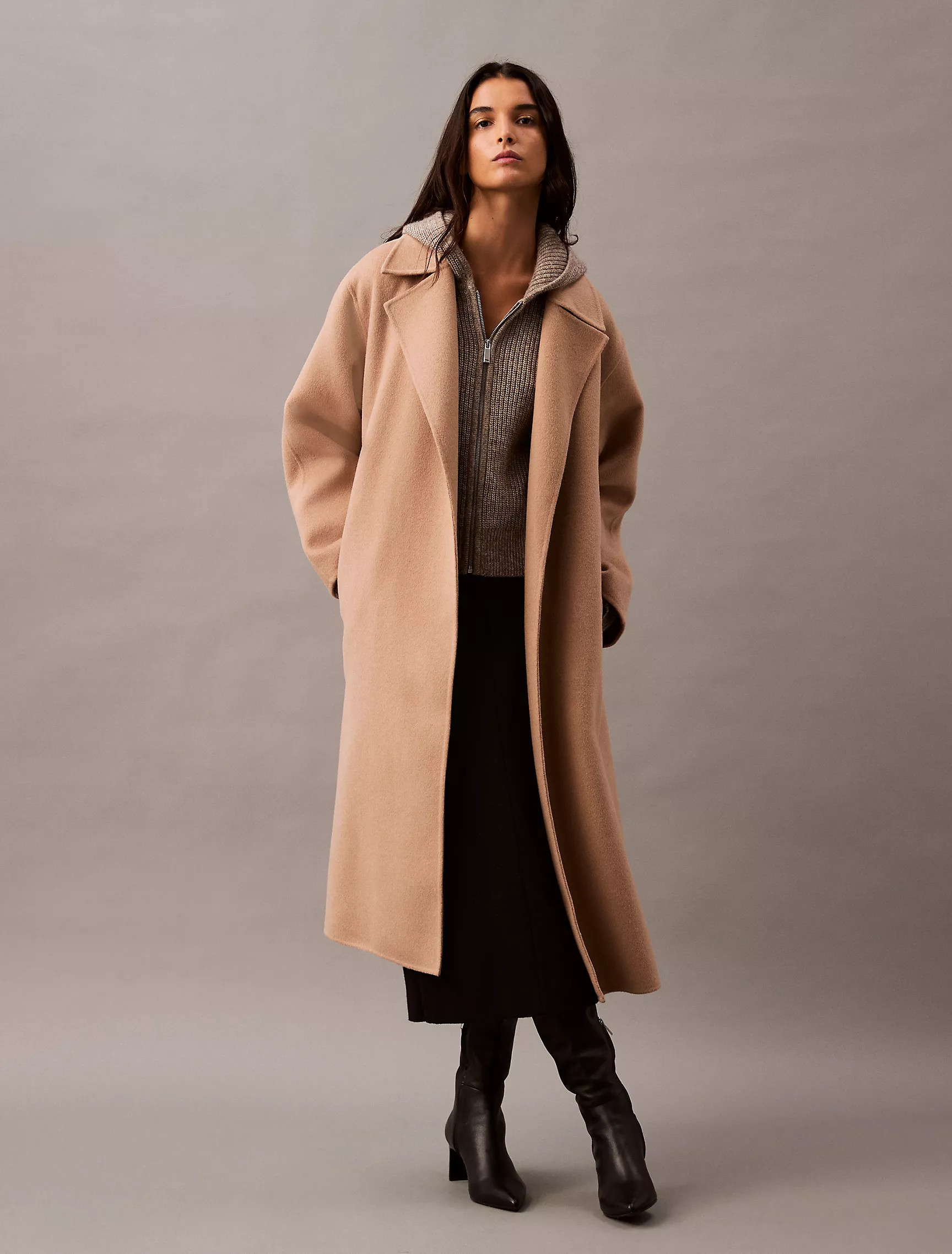 Double Faced Wool Blend Wrap Coat | Calvin Klein | Calvin Klein (US)