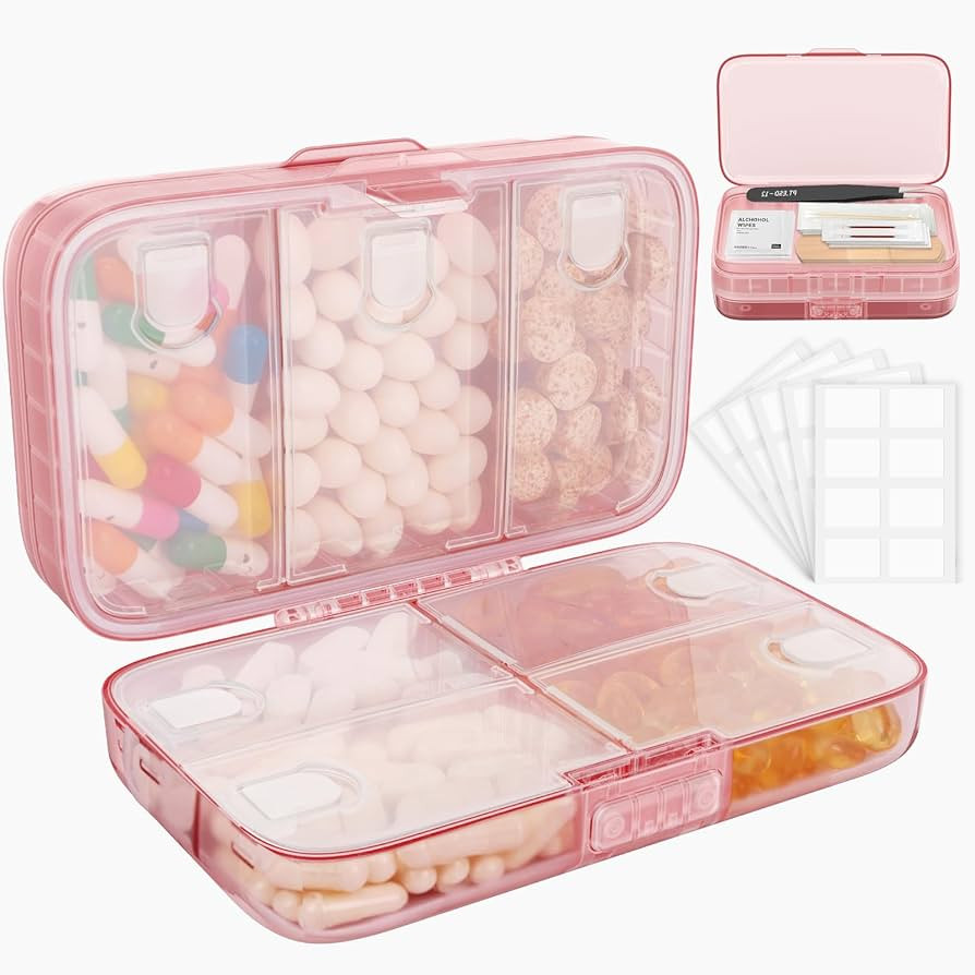 FYY Weekly Pill Organizer with Labels,8 Compartments Travel Daily Pill Case Airtight Moistureproo... | Amazon (US)