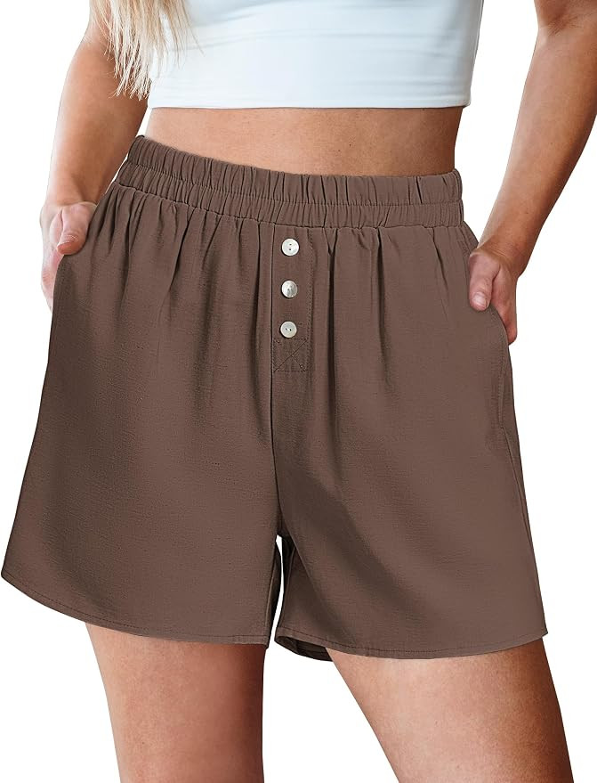 luvamia Linen Shorts for Women High Waisted Buttoned Elastic Waist Casual Summer Beach Lounge Com... | Amazon (US)