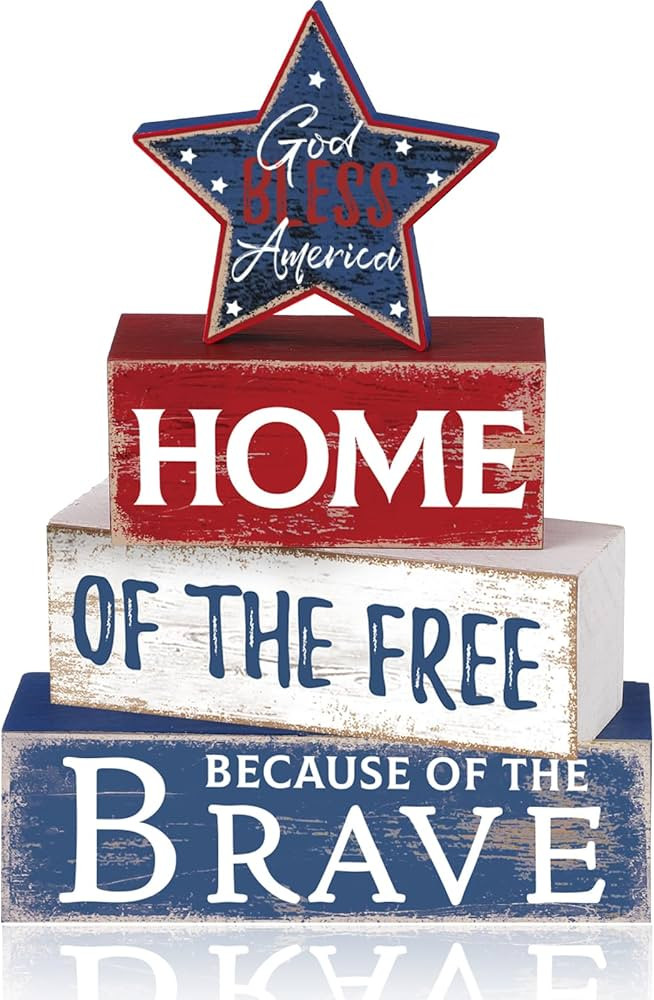 4 Pcs Farmhouse 4th of July Patriotic Table Sign Independence Day Table Wood Decorations Patrioti... | Amazon (US)