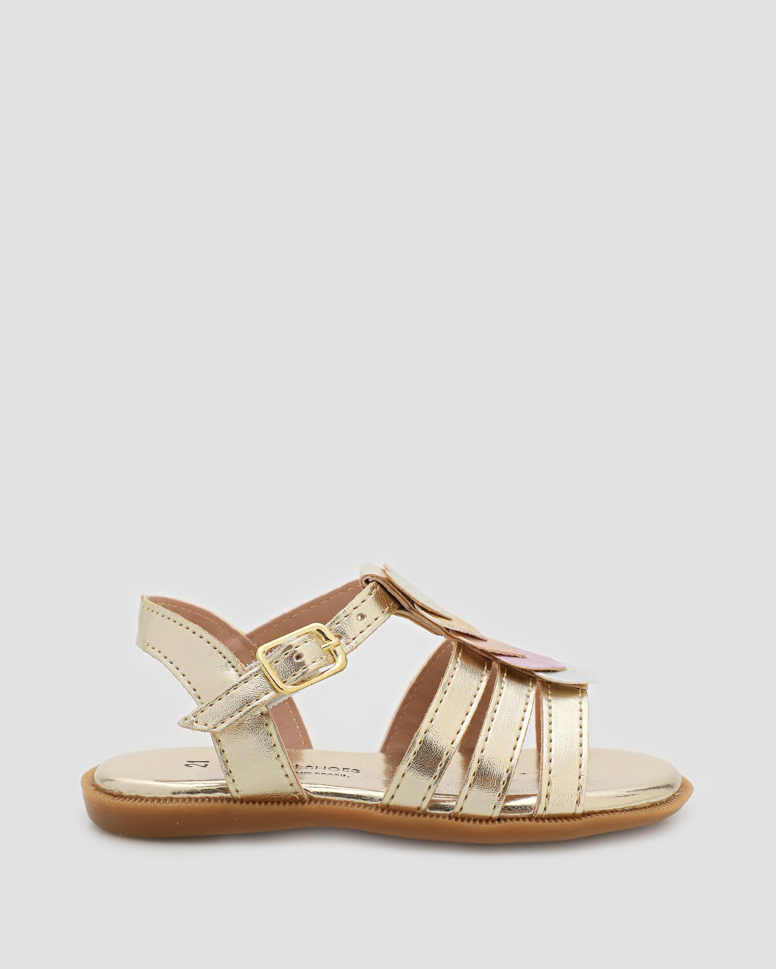 Sandália infantil metalizada tiras com 3 corações dourada | Riachuelo | Riachuelo (BR)