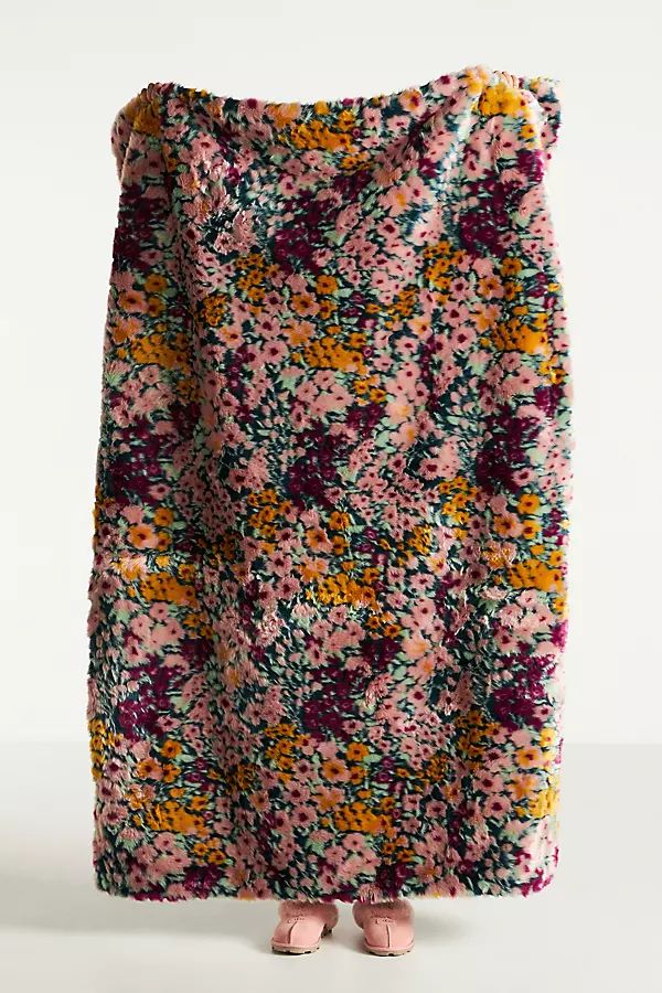 Floral Faux Fur Throw | Anthropologie (US)