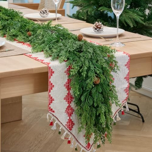 1 Pack 6FT Real Touch Christmas Cedar Garland with Pine Cones,Gradient Green Soft Cypress Garland,Realistic Faux Pine Garlands for Xmas Holiday Seasonal Outdoor/Indoor Home Decoration | Amazon (US)