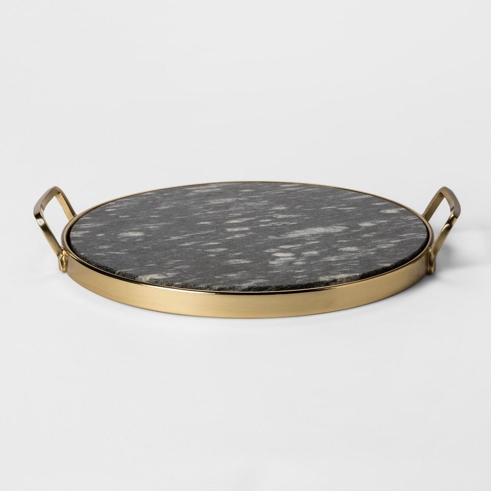 Decorative Round Tray - Gold/Black Marble - Project 62 , Gold Black | Target