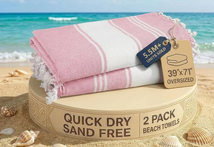 LANE LINEN Turkish Beach Towels, 2 Pack Extra Large Beach Towel, Pre-Washed for Soft Feel, Oversi... | Amazon (US)
