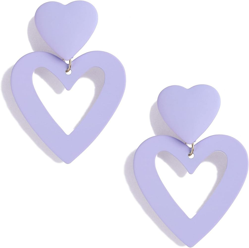 Double Heart Earrings Dangling Heart Drop Earrings For Women Love Heart Dangle Earrings Valentine... | Amazon (US)