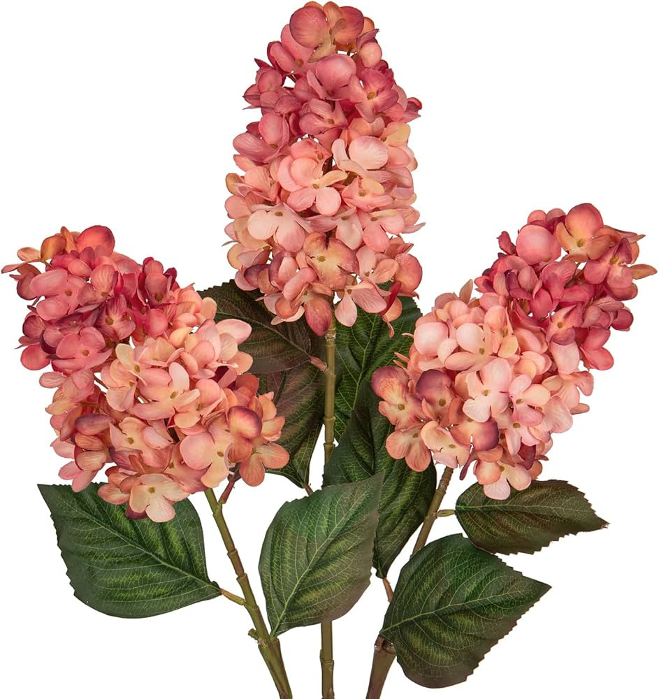 3PCS Fake Flowers Cone Hydrangea Rose Pink Artificial Fall Flowers 27" Long Fall Floral Stems for... | Amazon (US)