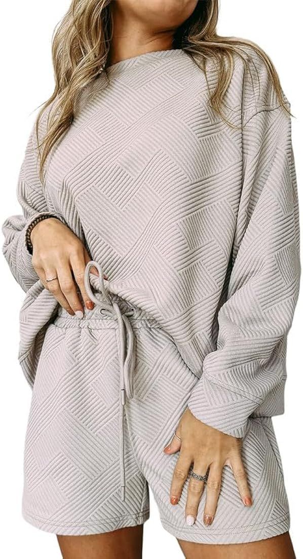 Women's 2 Piece Outfits Sweatsuit Casual Long Sleeve Lounge Sets Cozy Pajamas Tracksuit Set | Amazon (US)