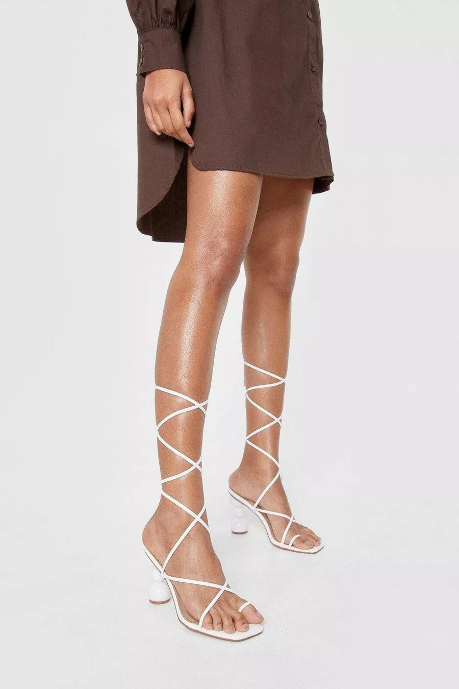 Faux Leather Strappy Heeled Ball Sandals | Boohoo.com (US & CA)