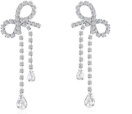 FAUTHENTICUTE Silver CZ Drop Earring for Women, Bow Drop Earrings | Amazon (US)